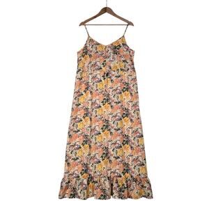 Ophelia Roe Floral Maxi Dress L Smocked Cottagecore Romantic Prairie Sundress
